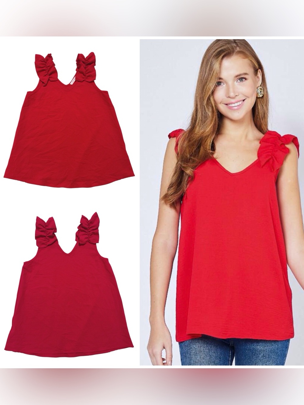 Entro Black Sleeveless V-Neck Top Ruffle Shoulders Flowy Size Small